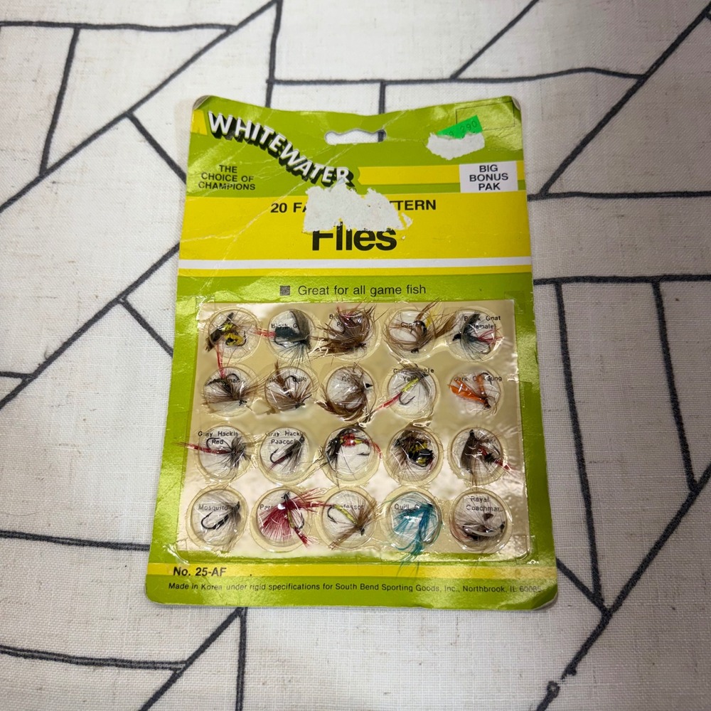 South Bend Whitewater Fishing Flies 20 Pack Multicolor Vintage Patterns 25-AF